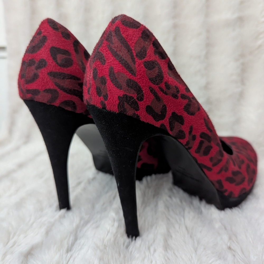 Leopard Print Red and Black Women's Heels
